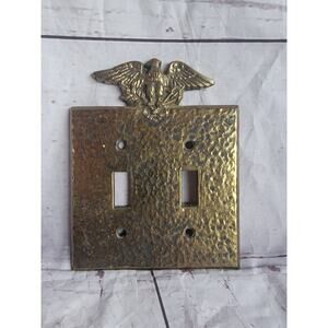 Vintage Patriotic Eagle Hammered Metal Double Light Switch Plate Cover Brass?
